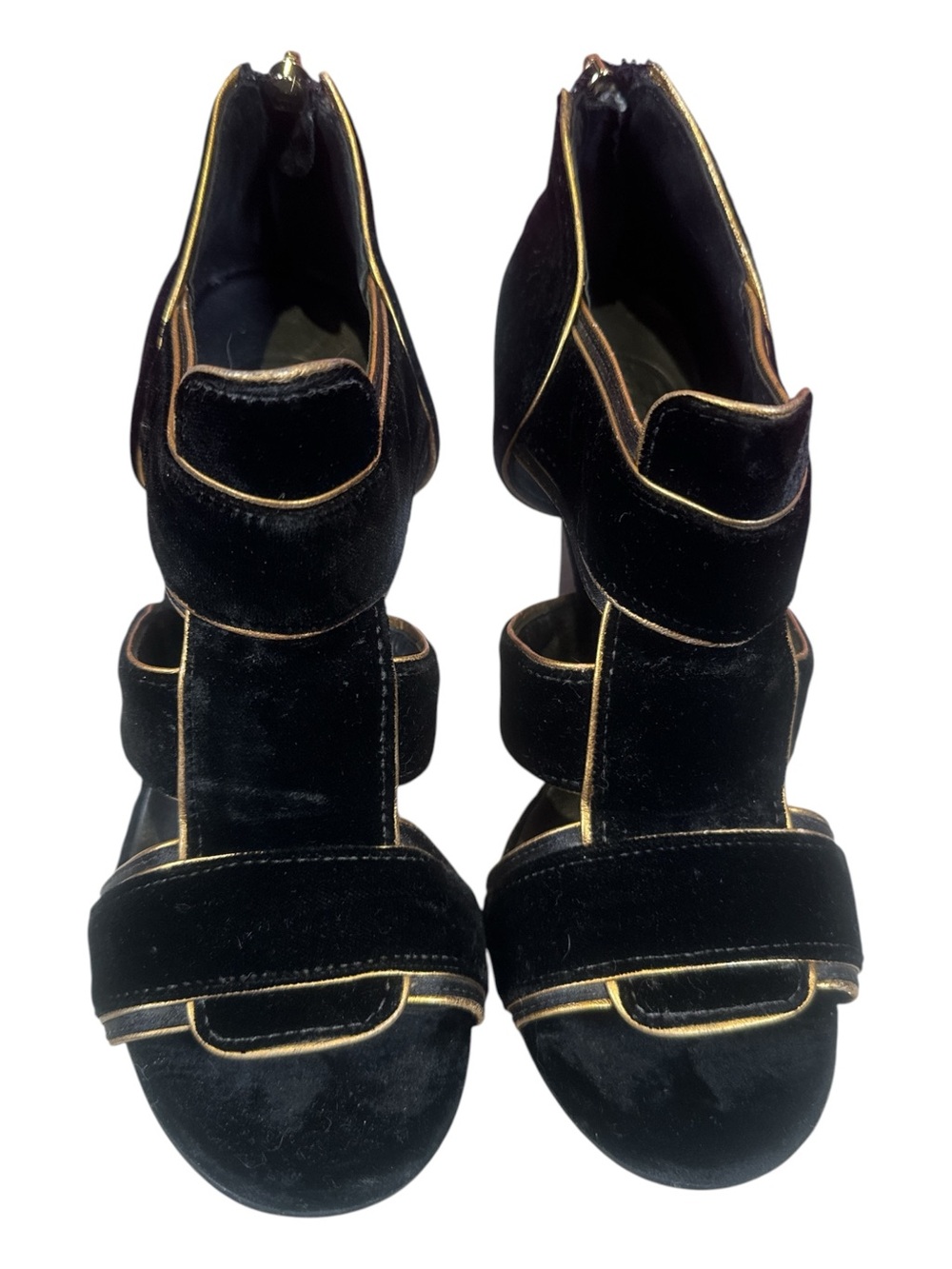 Tory Burch Carsonie Black Velvet Gold Piping Platform Heels Size 8 - Picture 3 of 13